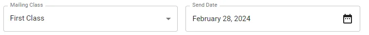 Order creation form showing the Mailing Class dropdown menu with First Class and Standard Class options