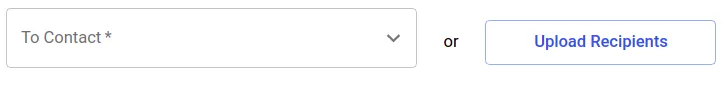 Cheque creation form showing the Upload Recipients button for sending cheques to multiple contacts via CSV