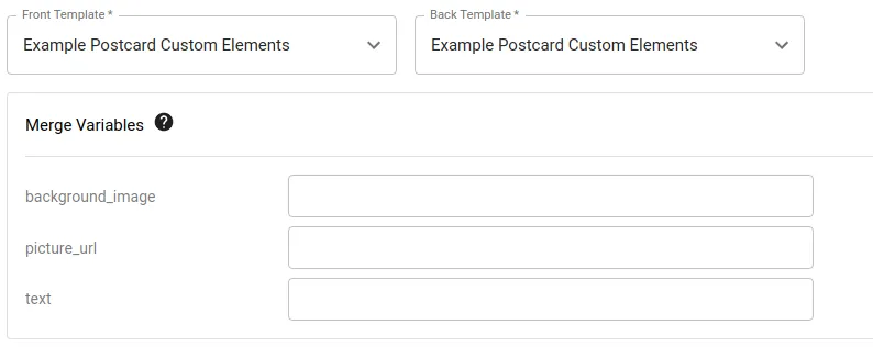 Order preview panel showing the resolved merge variables including the customized background and image URLs