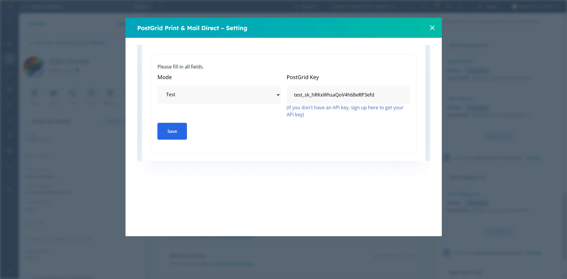 API key settings