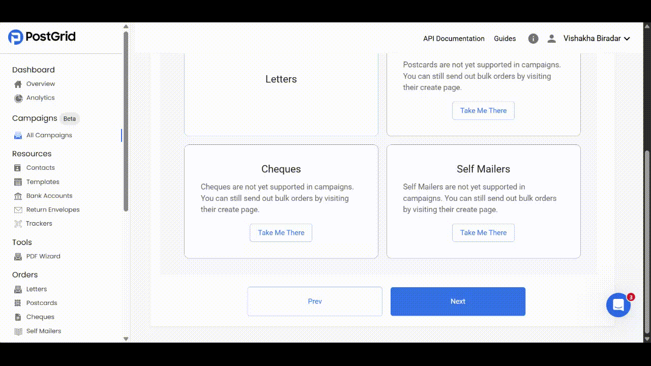 Campaign mailing list upload step showing the CSV file upload box